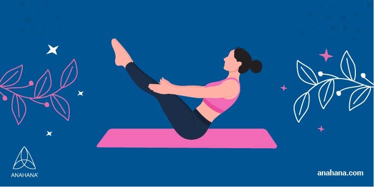 ilustração de uma mulher sentada em Navasana, pose de barco