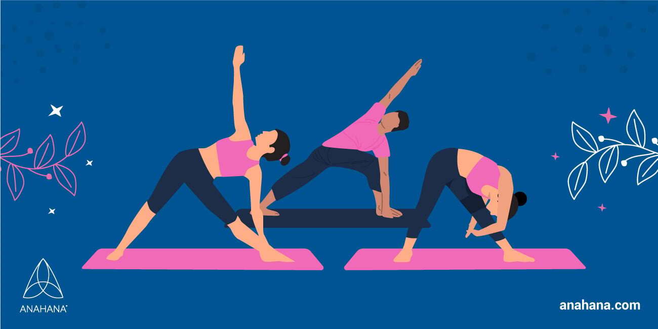 illustration of parivrtta trikonasana, revolved triangle pose