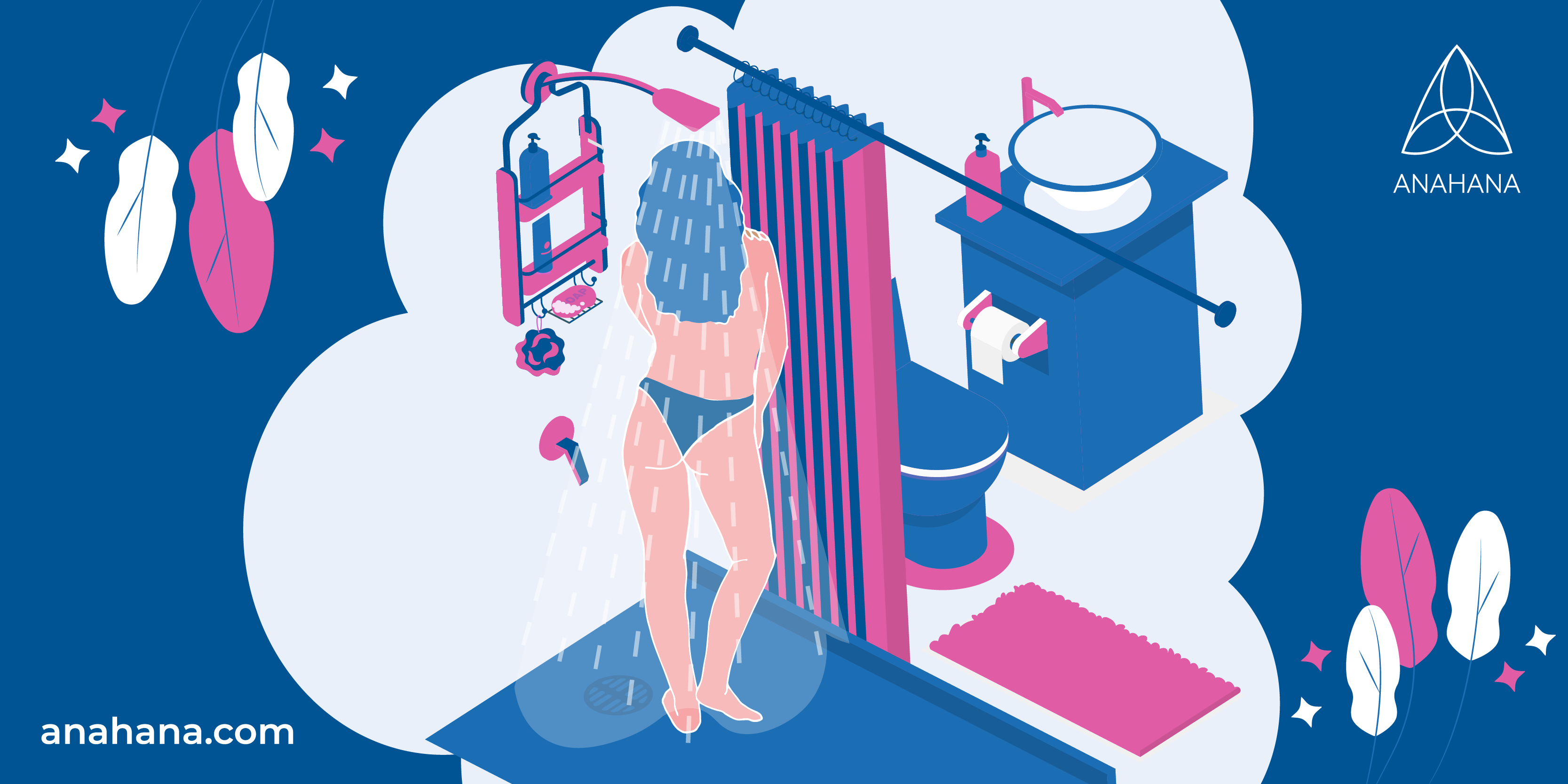 иллюстрация женщины, принимающей холодный душ