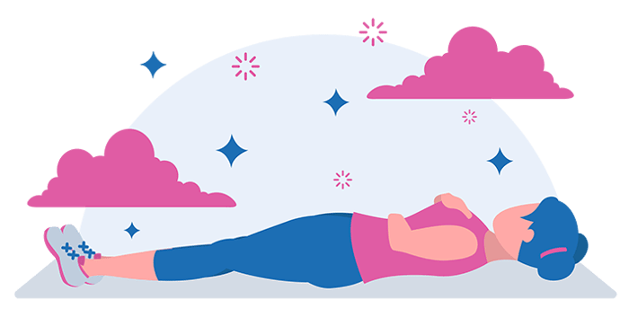 girl laying down performing diaphragmatic breathing with hands on her belly