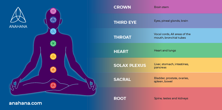 localización de los chakras, colores, sistema de chakras