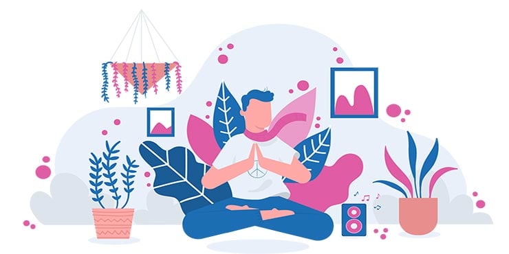 o homem meditando enquanto ouve música de meditação