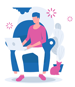 man sitting on chair with computer practicing mindfulness