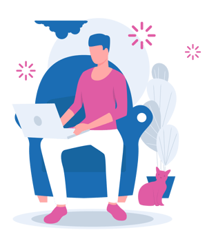 man sitting on chair with computer practicing mindfulness