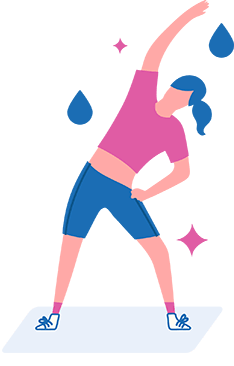 graphic of woman in blue shorts and pink top stretching