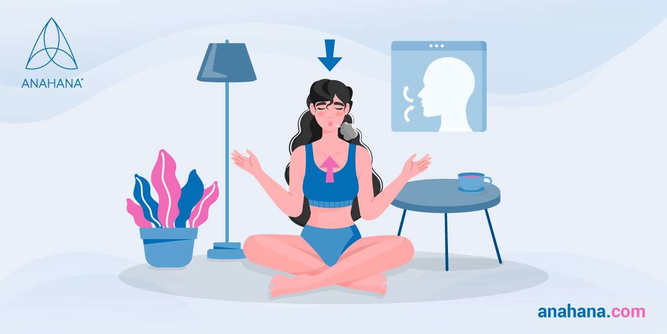 woman performing breathwork, sitting and breathing