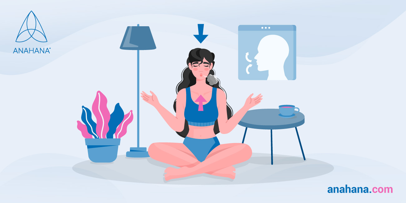 Femme effectuant un travail de respiration, assise et respirant