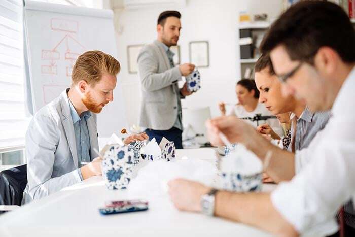 colleagues eating in the office during lunch break