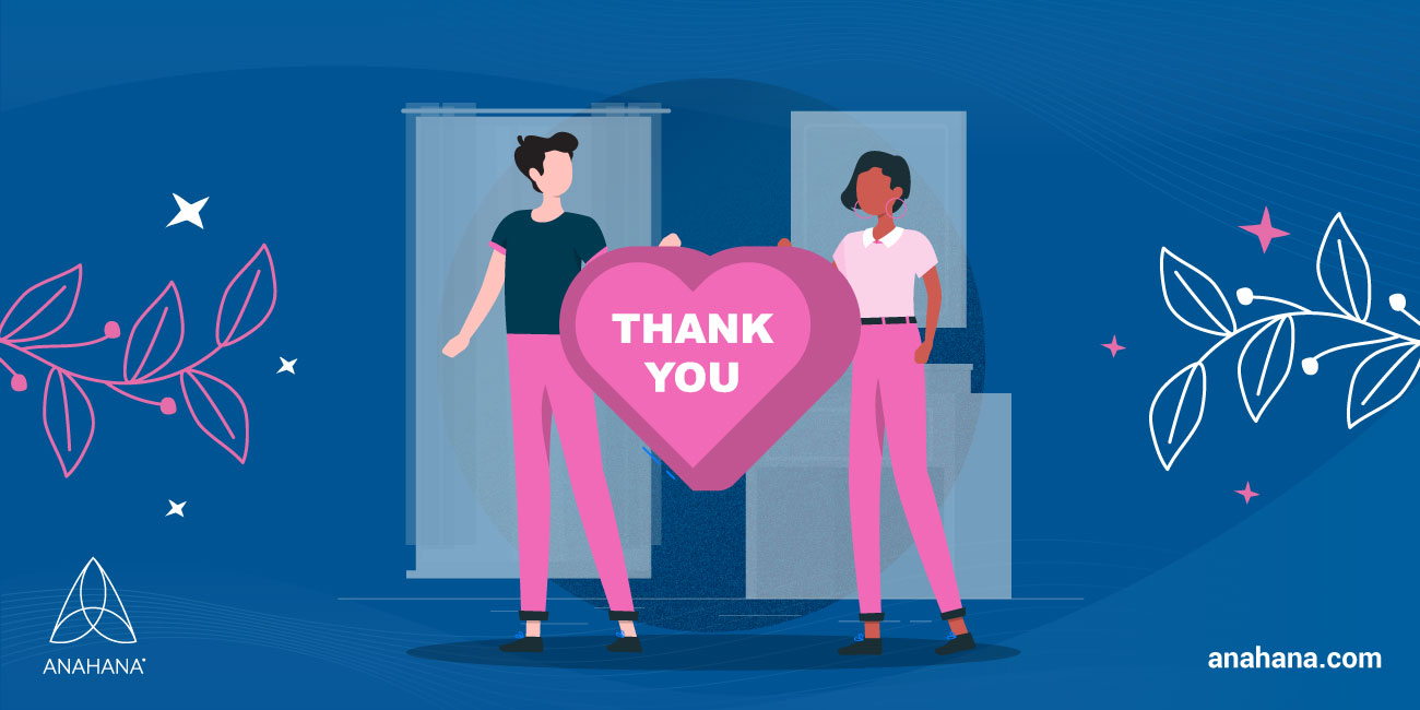 ภาพประกอบของผู้หญิงสองคนแสดงความรู้คุณ