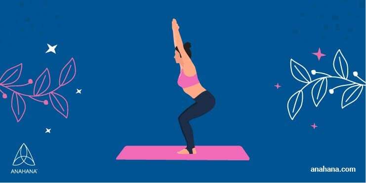 illustration of a woman doing chair pose (Utkatasana)